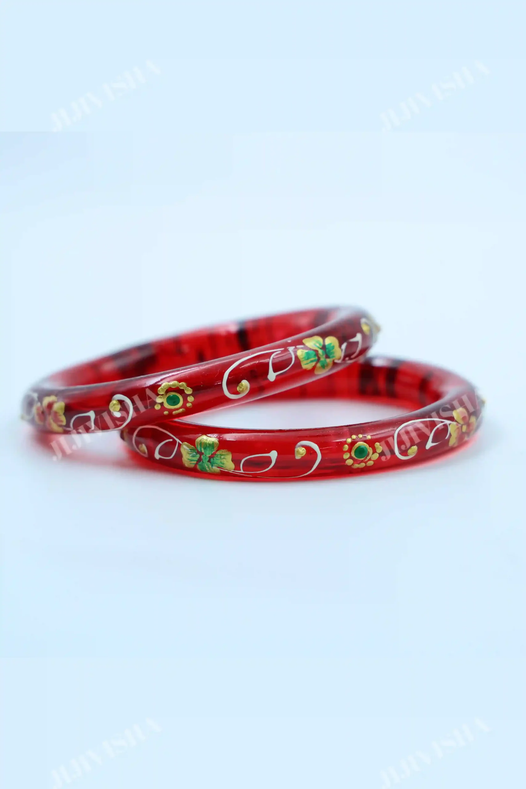 Buy Red Crystalline Belgian Glass Bangles with Hand Painting Online