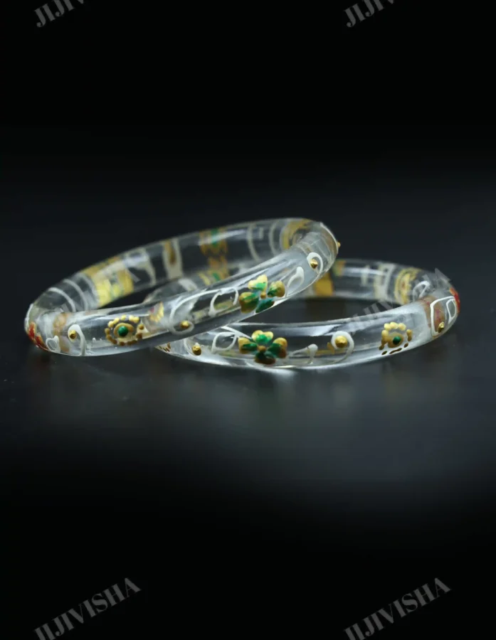 Buy Belgian Glass Bangles with Golden, White, and Red Hand Painting Online