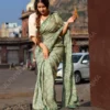 Buy Olive Blooms Linen Saree Online