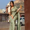 Buy Olive Blooms Linen Saree Online