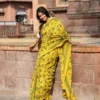 Buy Golden Foliage Cotton Block Print Saree Online
