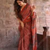 Buy Tarnish Geometric Hand Block Print Saree Online