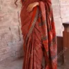 Buy Tarnish Geometric Hand Block Print Saree Online