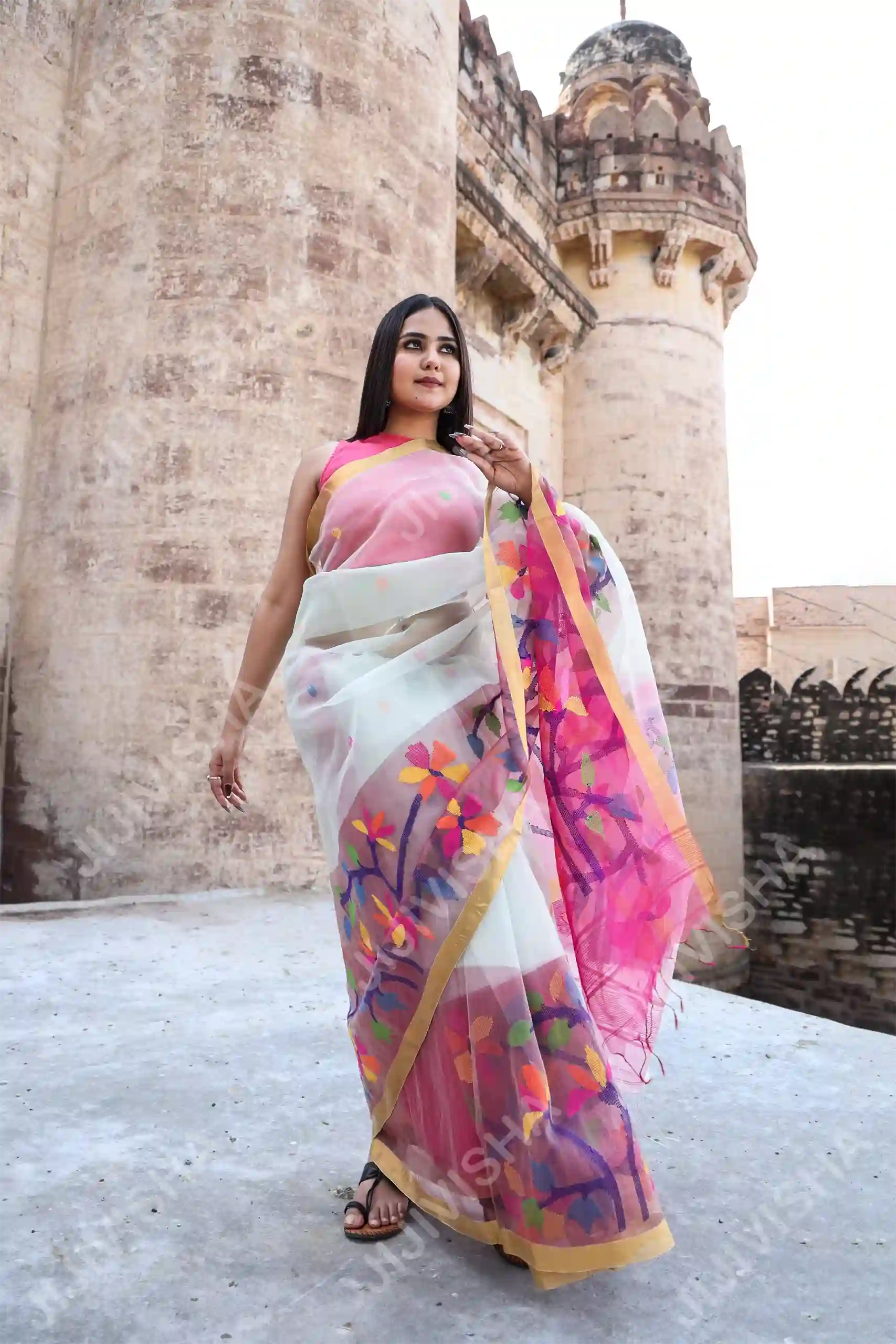 Buy Rosy Elegance Soft Jamdani Saree Online