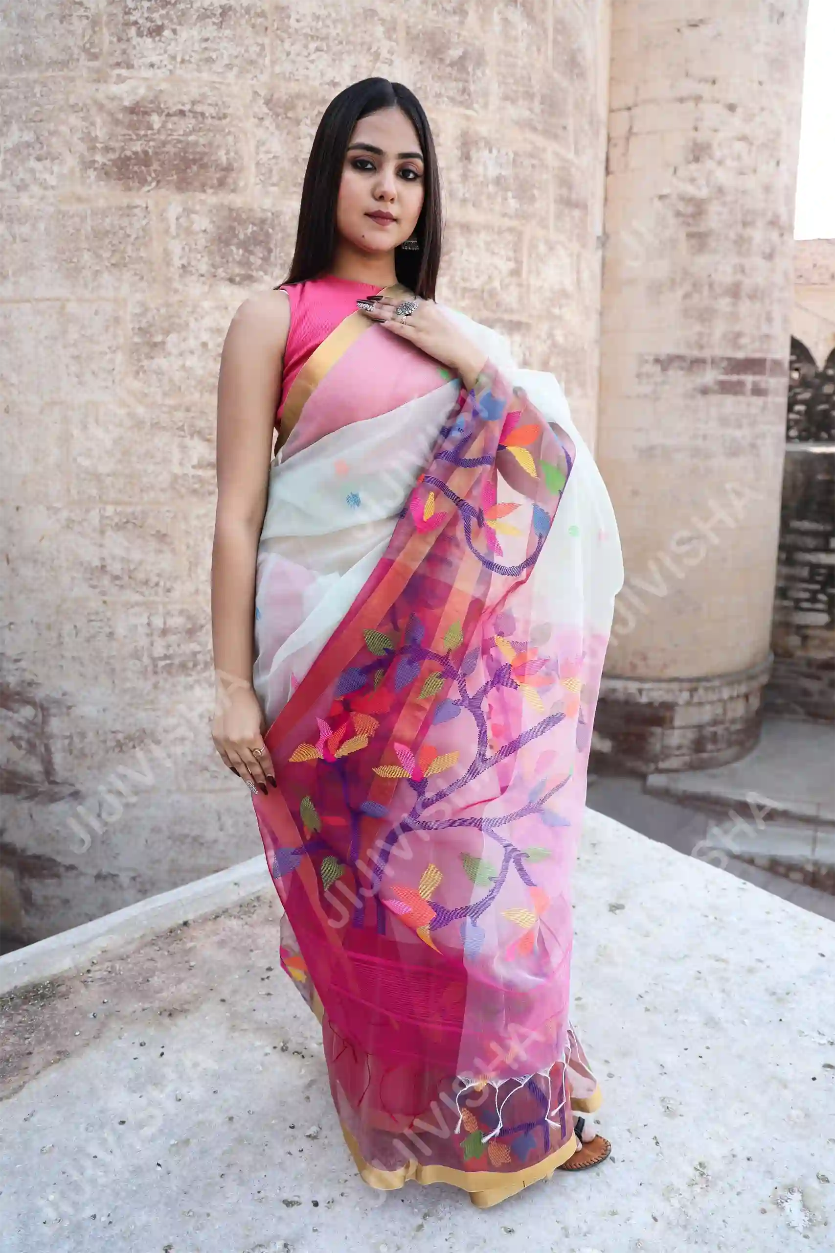 Buy Rosy Elegance Soft Jamdani Saree Online