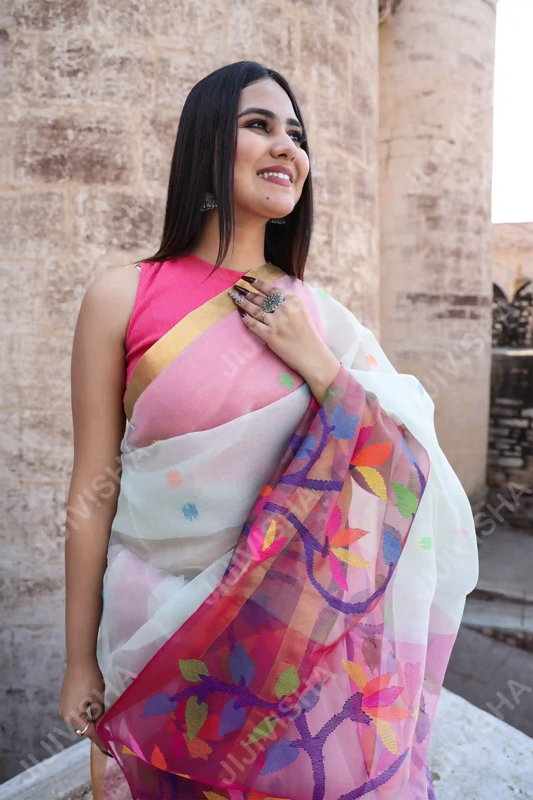 Buy Rosy Elegance Soft Jamdani Saree Online