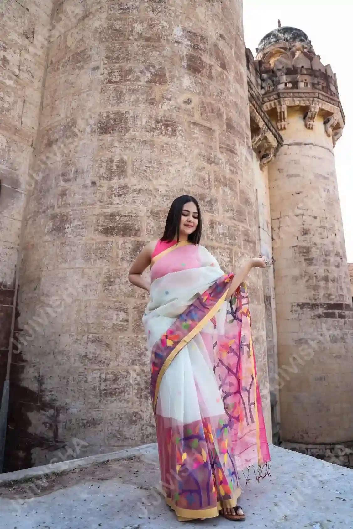 Buy Rosy Elegance Soft Jamdani Saree Online