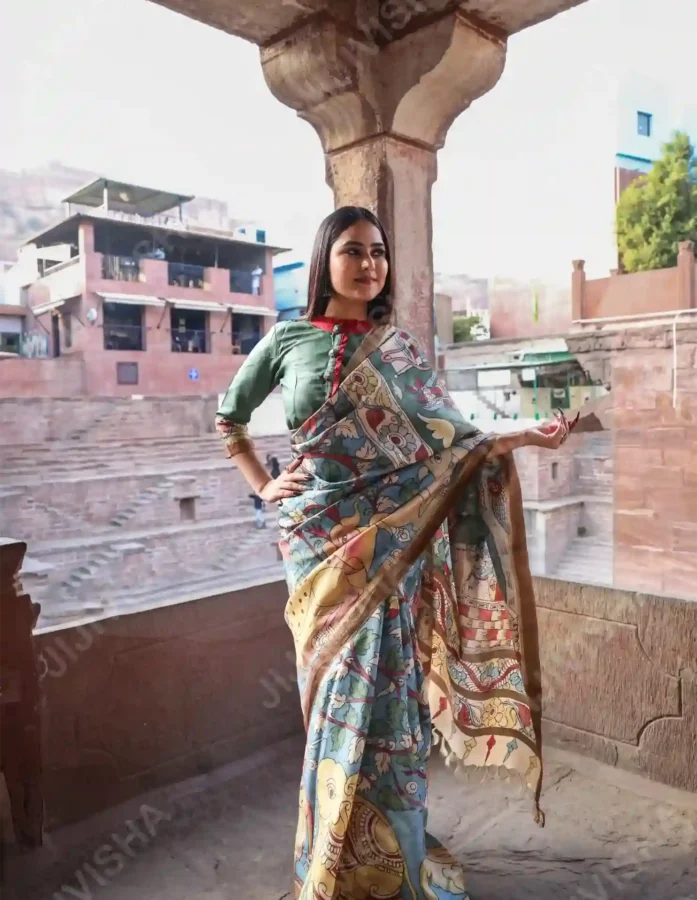 Buy Verdant Heritage Kalamkari Tussar Silk Saree Online