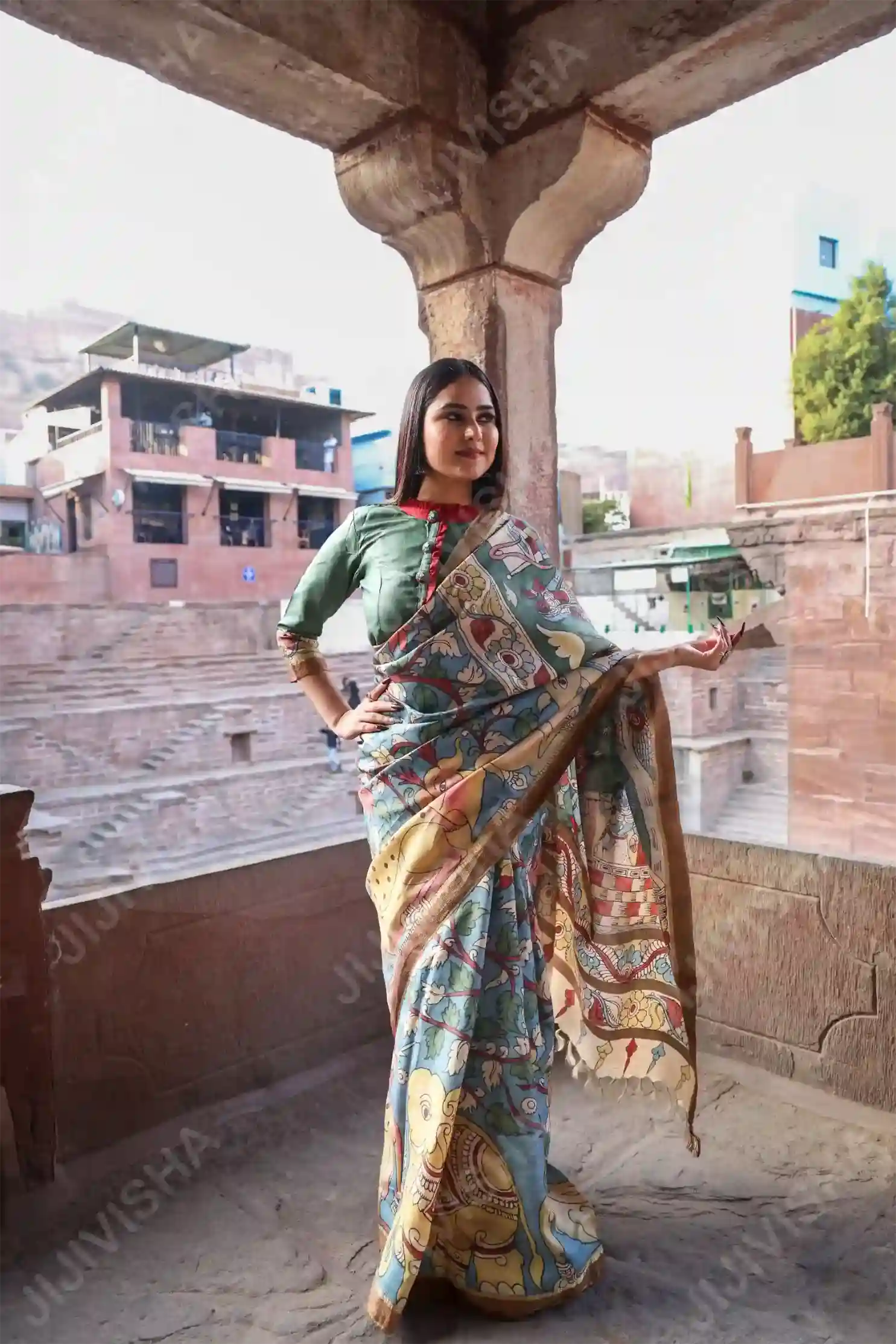 Buy Verdant Heritage Kalamkari Tussar Silk Saree Online