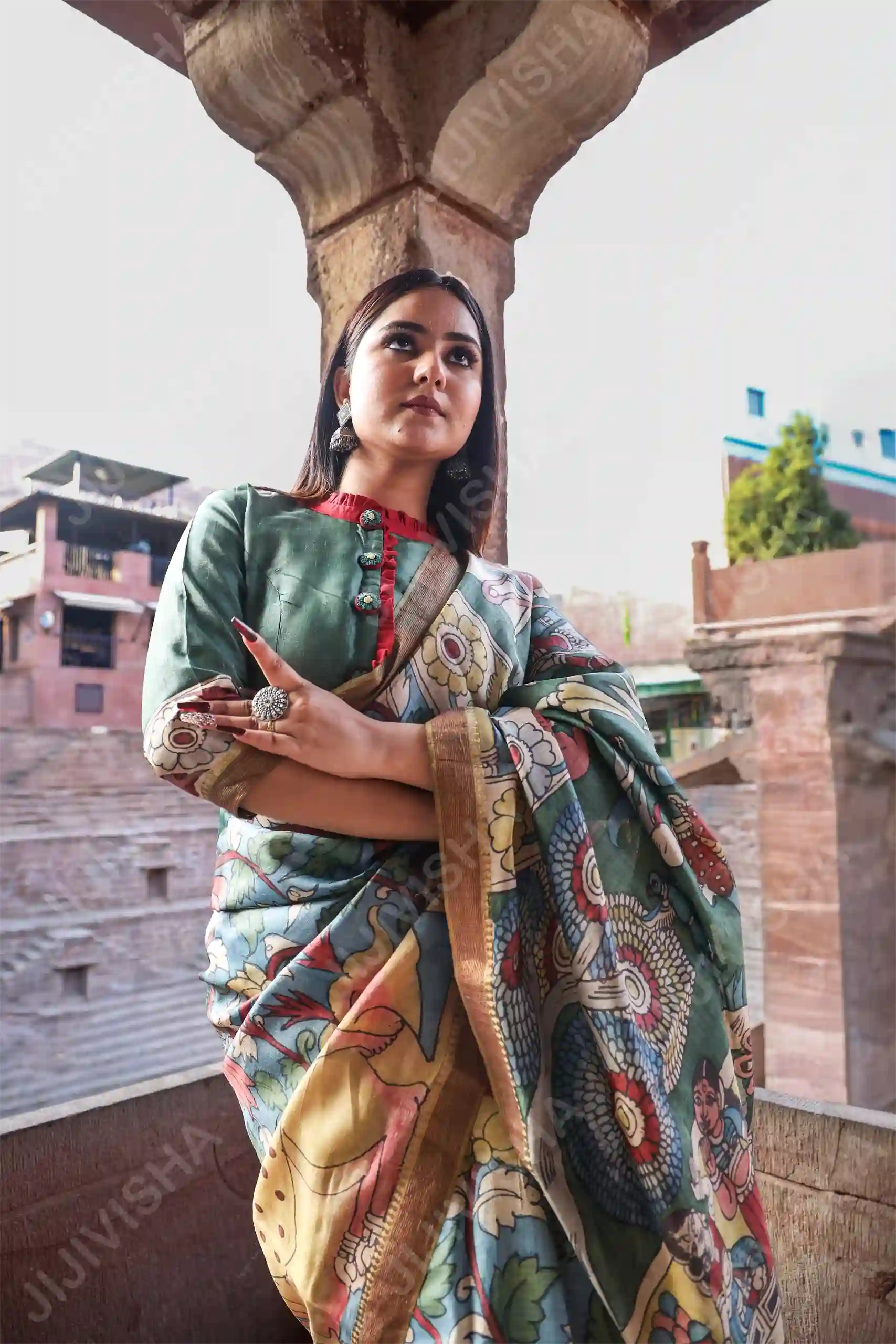 Buy Verdant Heritage Kalamkari Tussar Silk Saree Online