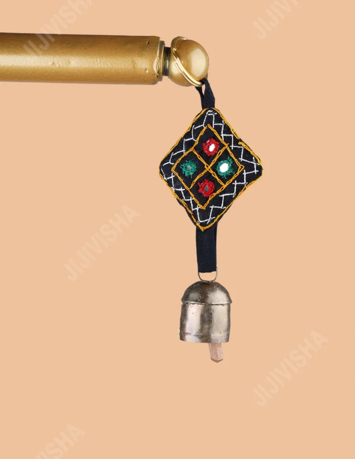 Black Kutch Embroidered Bell Keychain