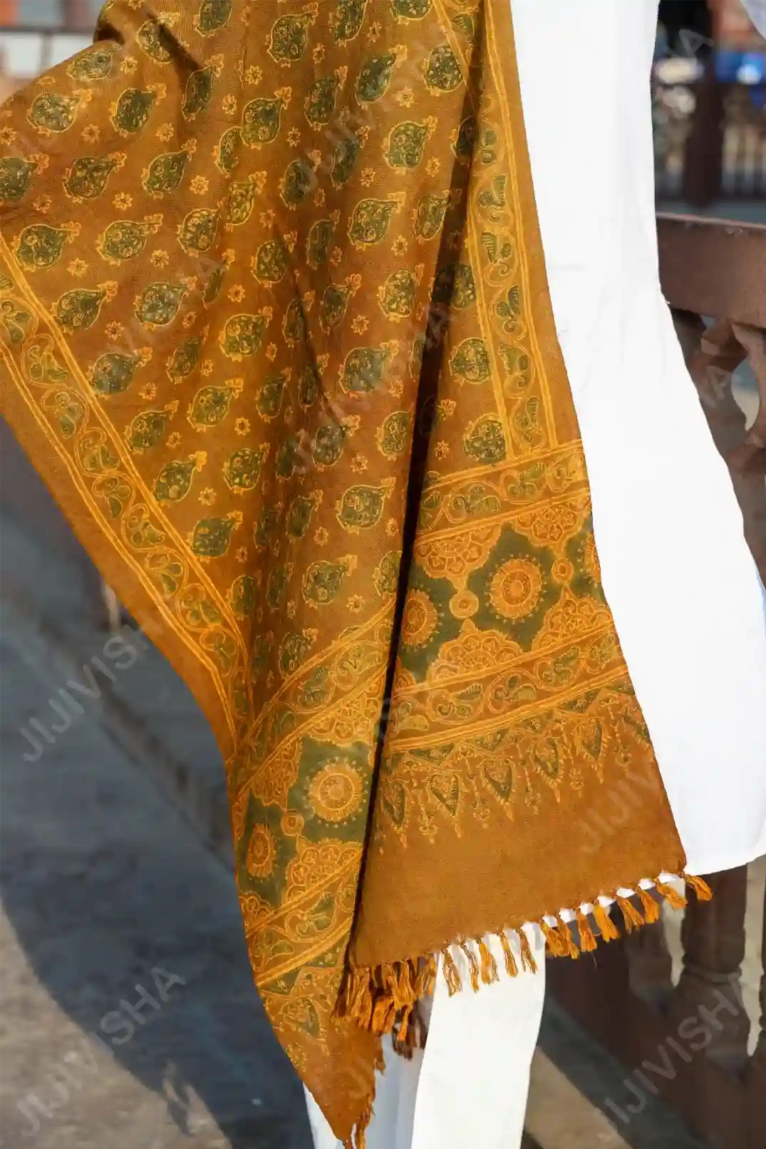 Buy Sunlit Garden Ocher Yellow Linen Stole Online