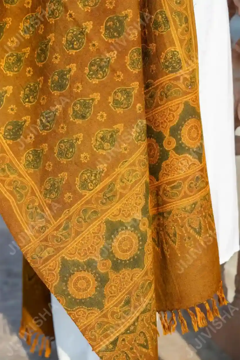 Buy Sunlit Garden Ocher Yellow Linen Stole Online