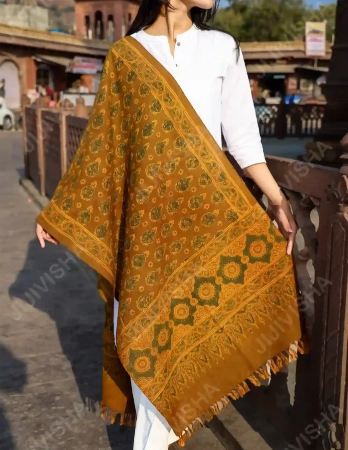 Buy Sunlit Garden Ocher Yellow Linen Stole Online