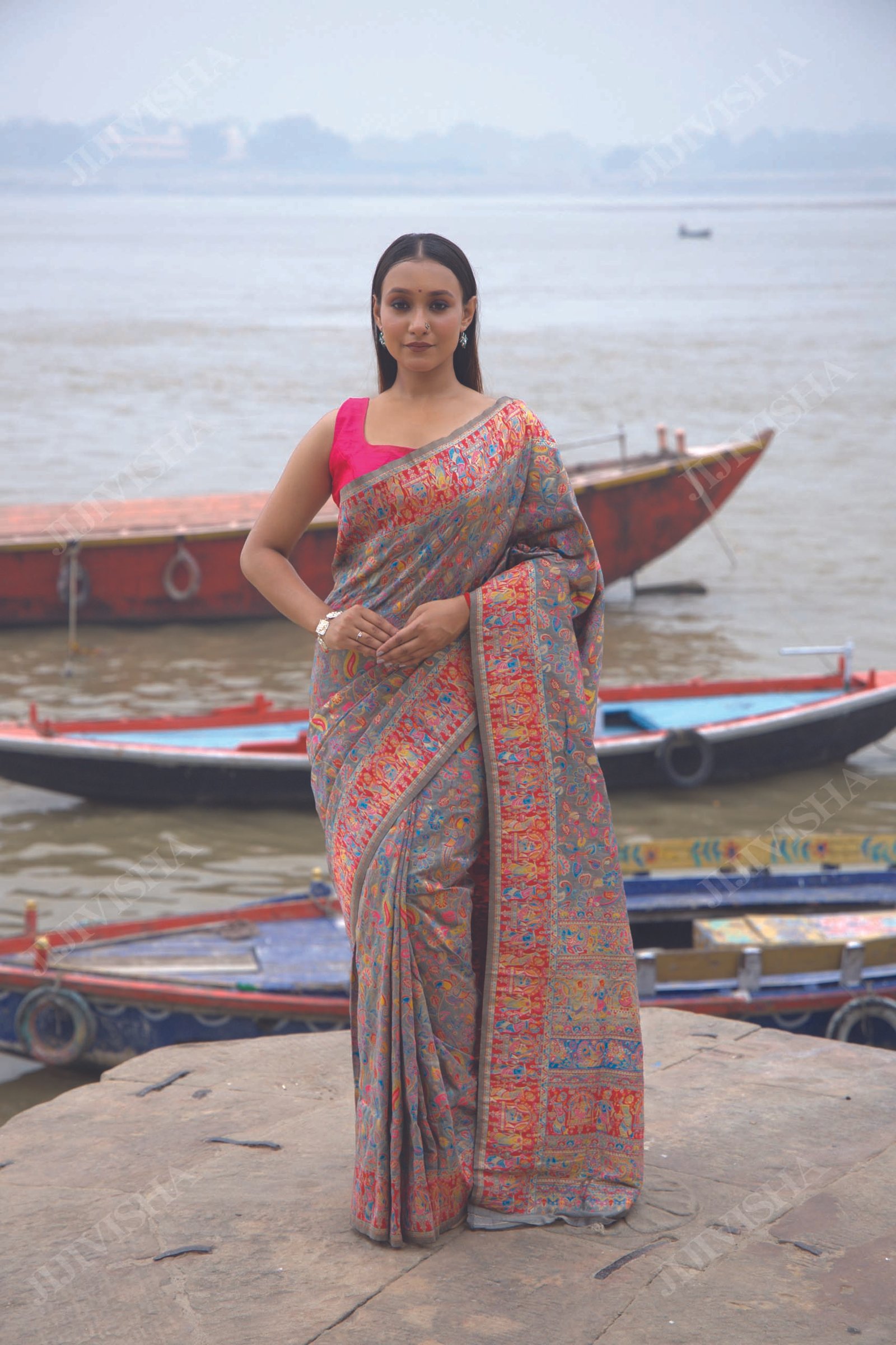 Buy Grey Kani Weave Silk Saree Online