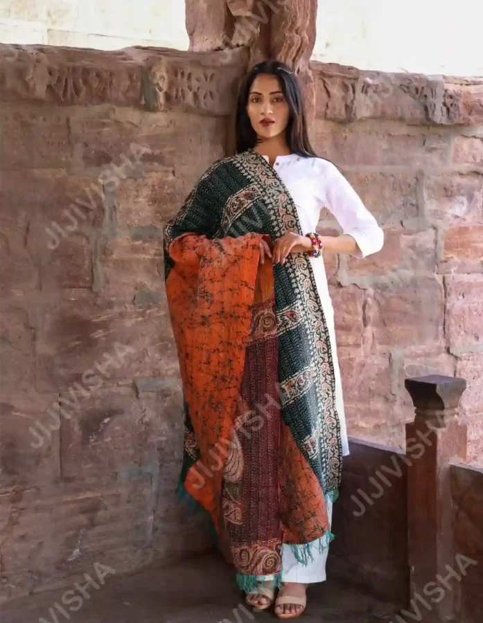 Harvest Hues Pattachitra Silk Stole: A Tapestry of Tradition and Elegance - Gallery Image