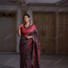 Buy Navy Blue Kani Weave Saree with a Pink Border Online