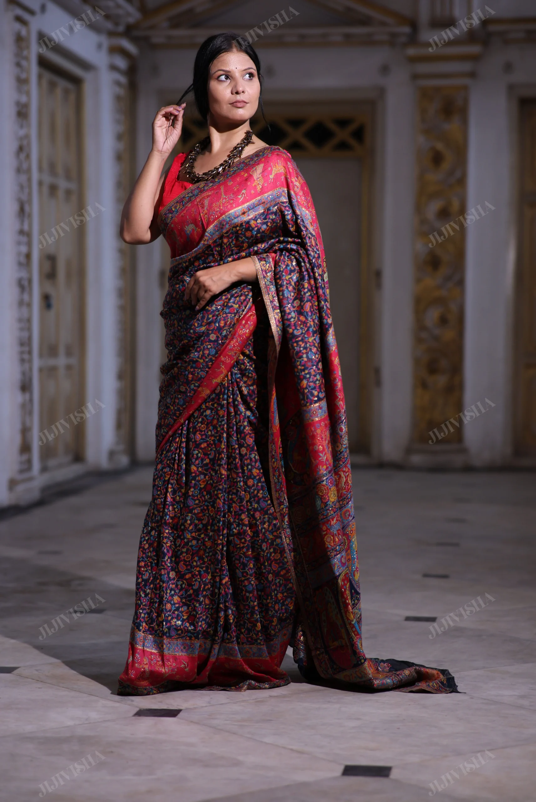 Buy Navy Blue Kani Weave Saree Online