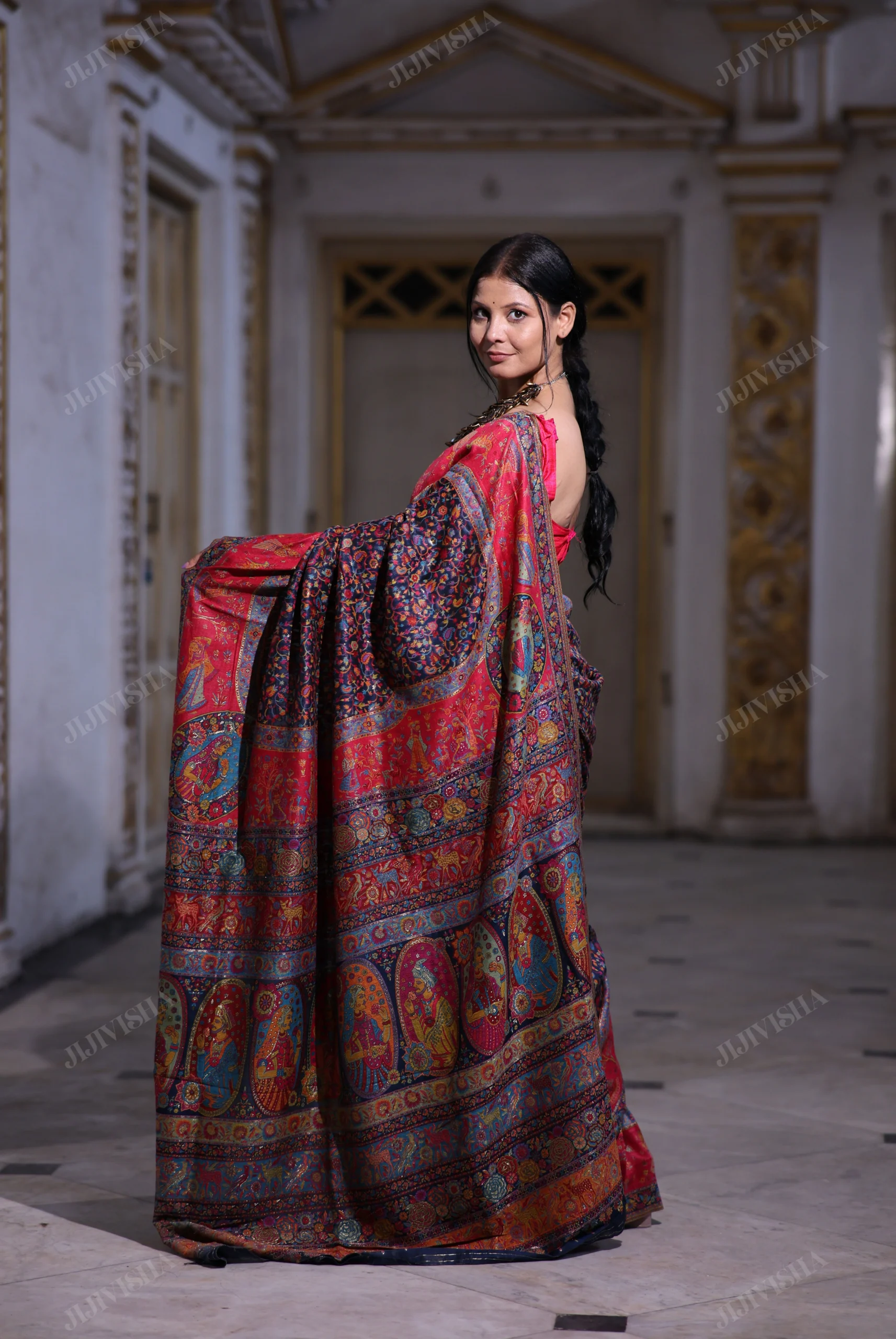 Buy Navy Blue Kani Weave Saree Online