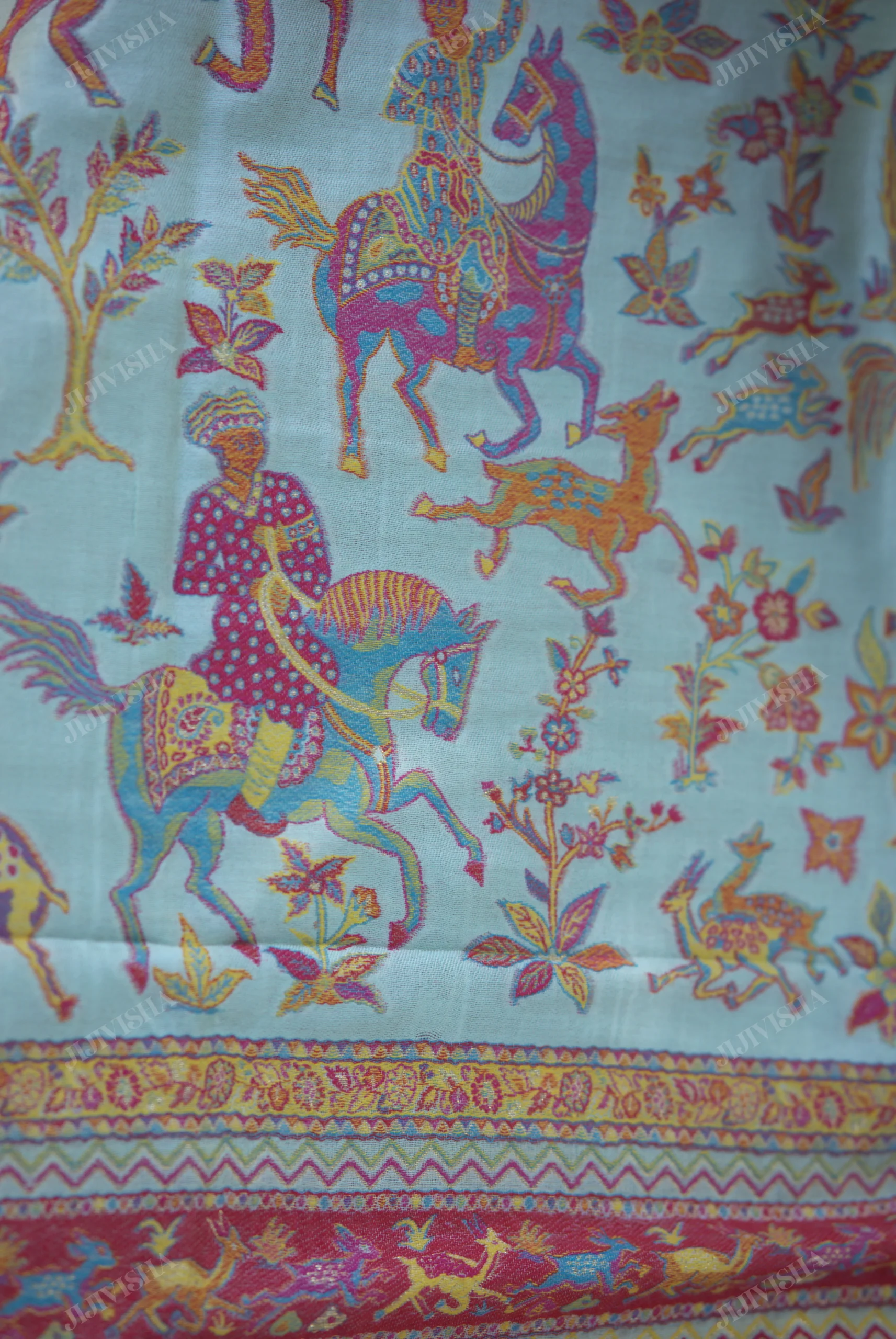 Buy Seagreen Kani Silk Saree with Multi-Colour Pallu Online