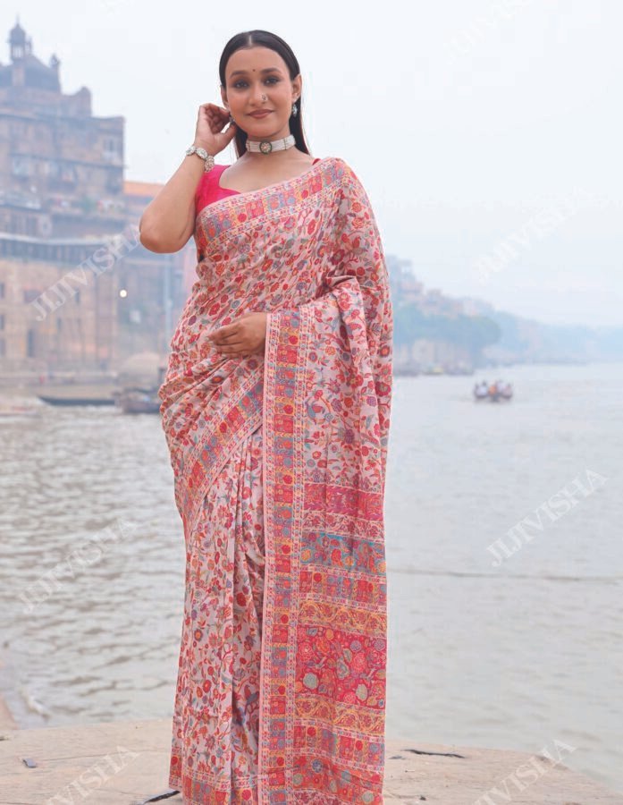 Buy Light Pink Kani Silk Saree Online