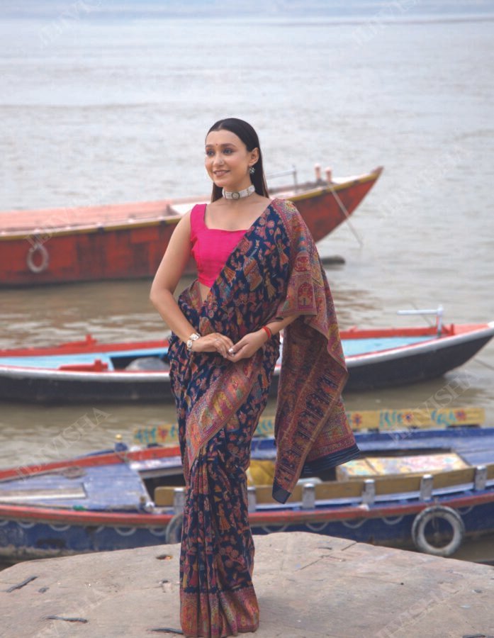 Buy Navy Blue Kani Silk Saree Online
