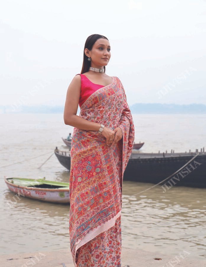 Buy Light Pink Kani Silk Saree Online