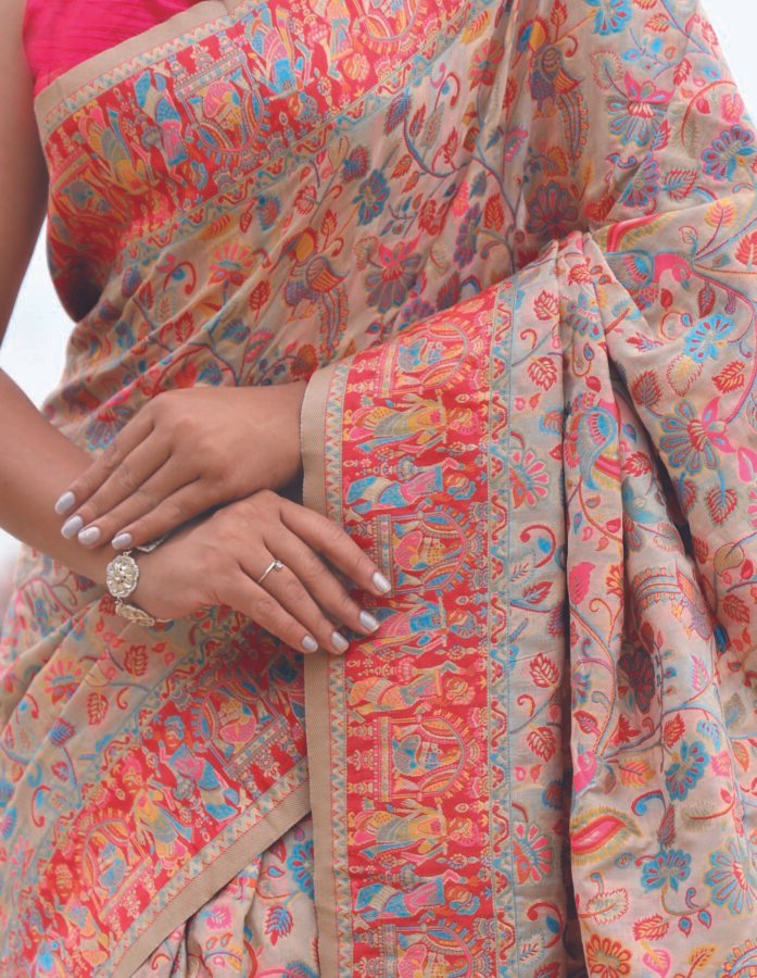 Buy Light Pink Kani Silk Saree with Floral Motifs Online