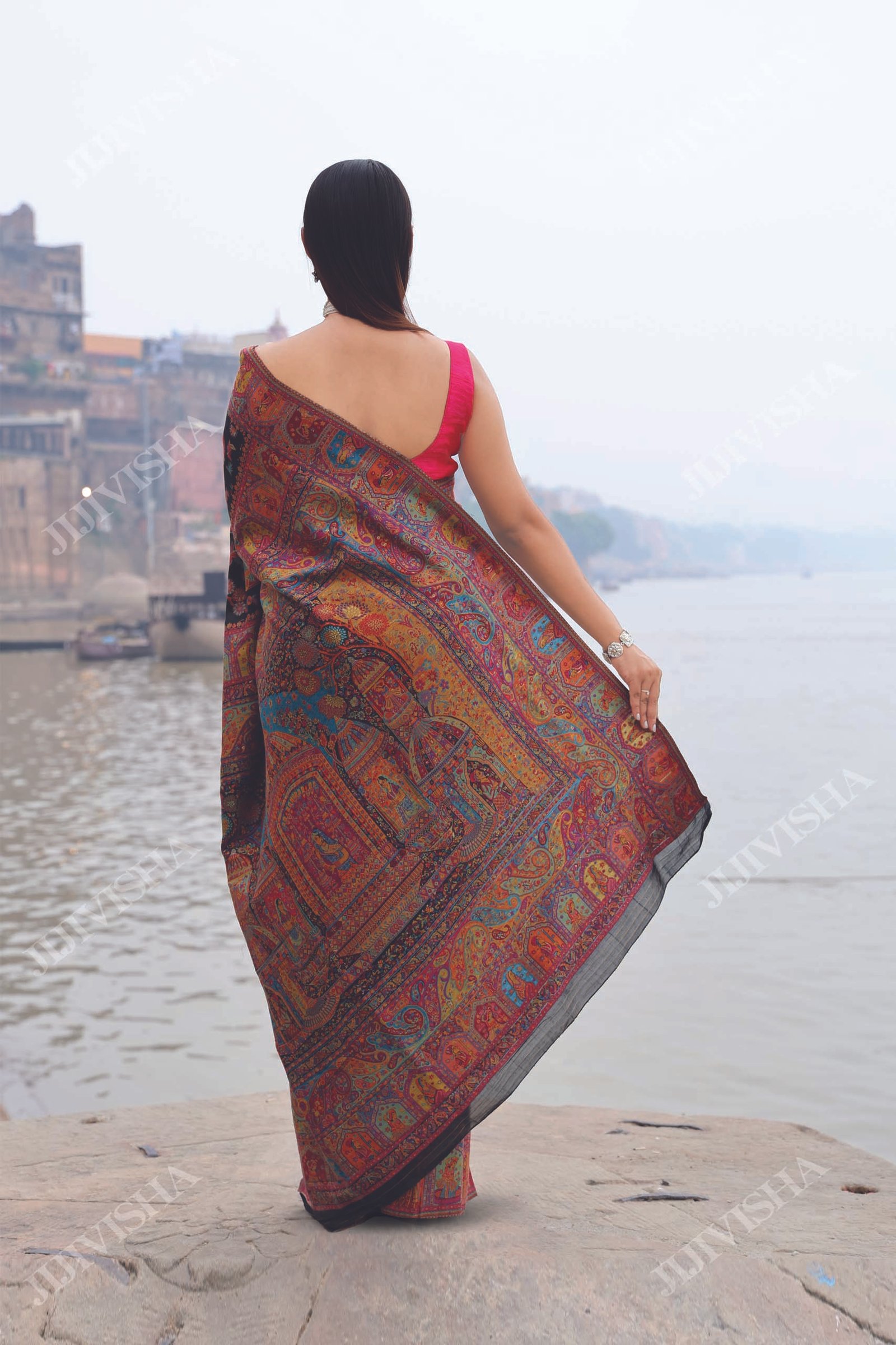 JVWSR209_7 Buy Black Silk Handwoven Saree Online