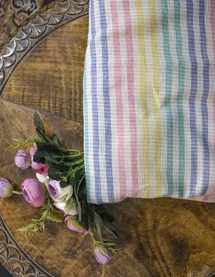 Buy Multicoloured Stripes Handwoven Cotton Fabric