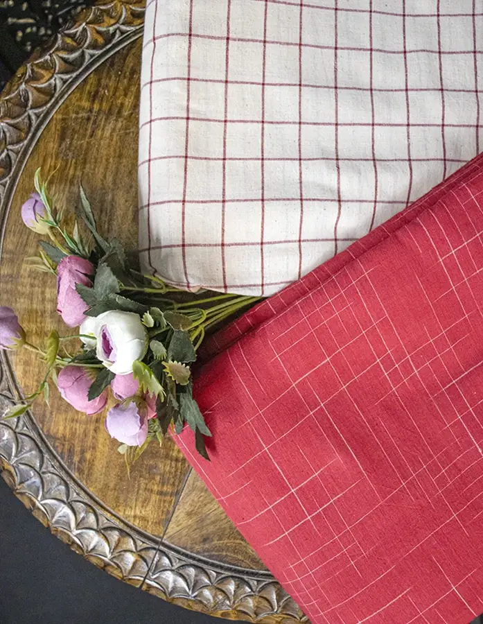 Buy Red & White Handwoven Cotton Fabric Set