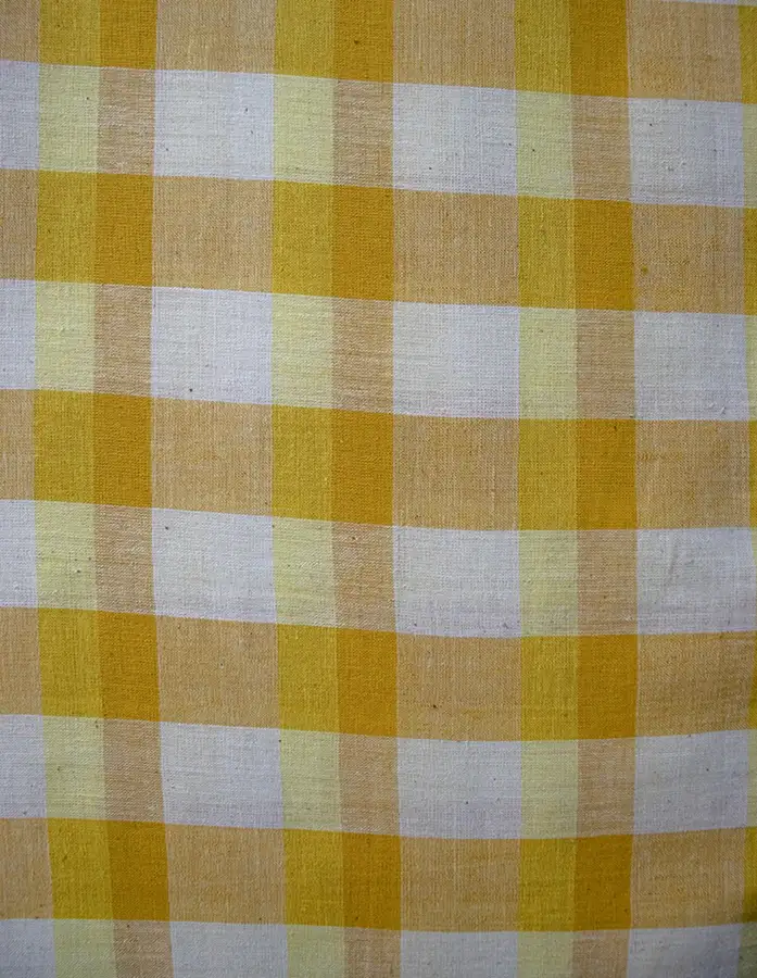 Yellow & White Checks Handwoven Cotton Fabric - Gallery Image
