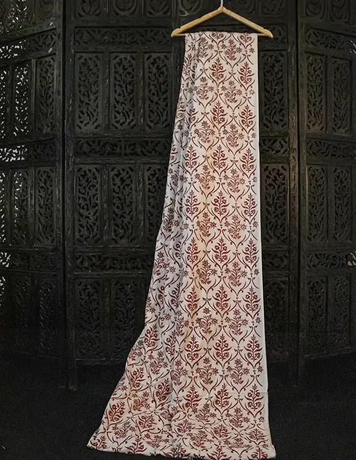 Buy Red & Ivory Floral Hand Block Printed Fabric Online