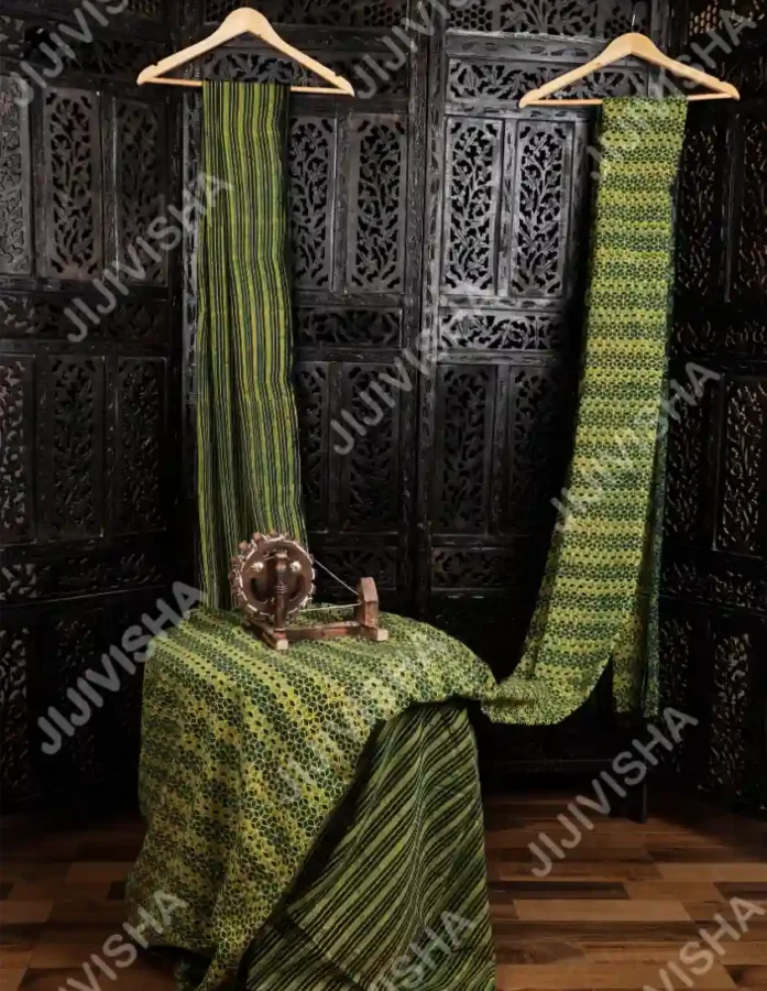 Buy Verdant Vista Ajrakh Hand Block Printed Cotton Fabric