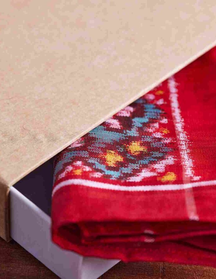 Patola Silk Pocket Square Red-Seagreen