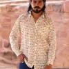 Beige Block Printed Hand Woven Cotton Shirt