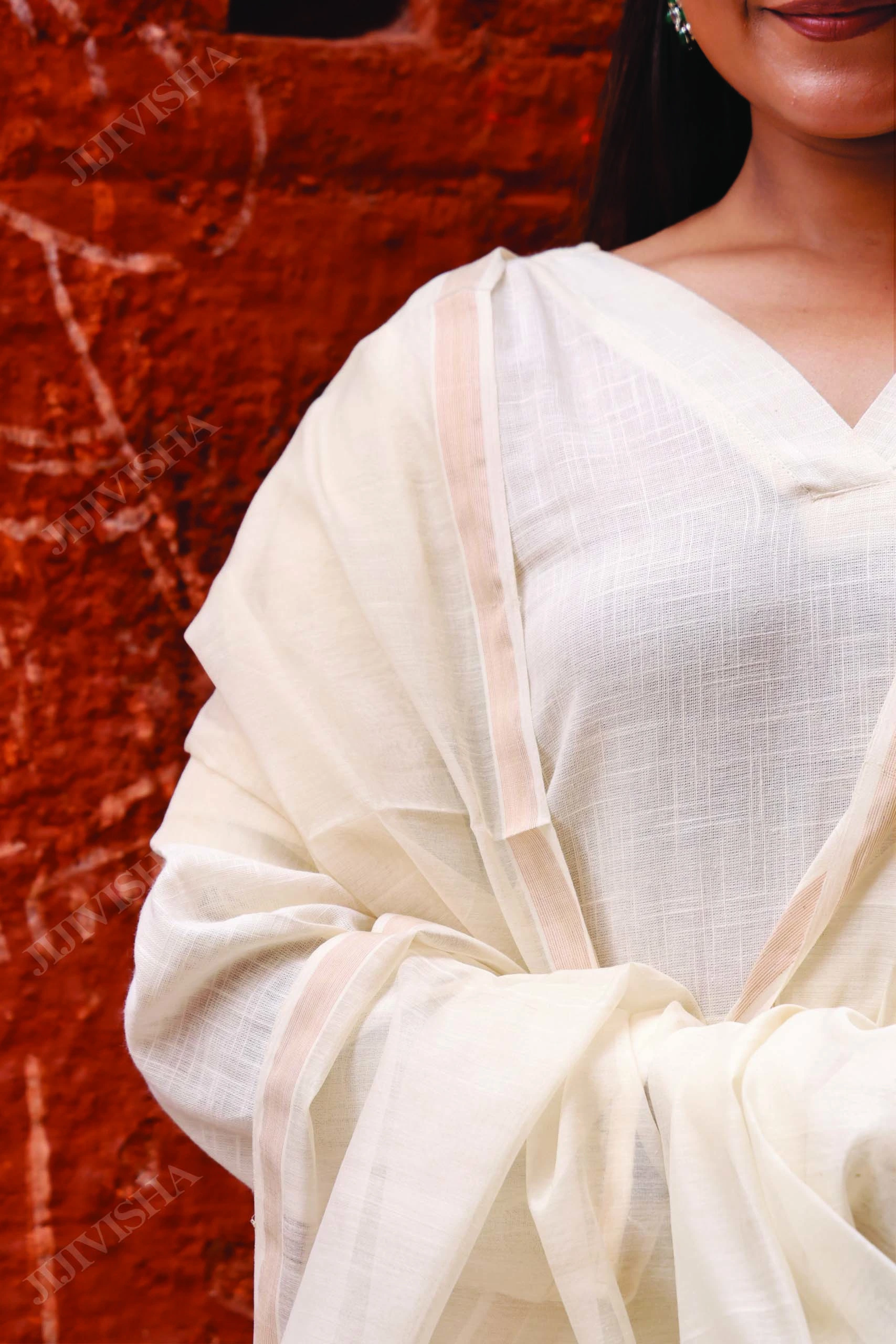 Buy Ivory Chanderi Silk Dupatta with Golden Border Online