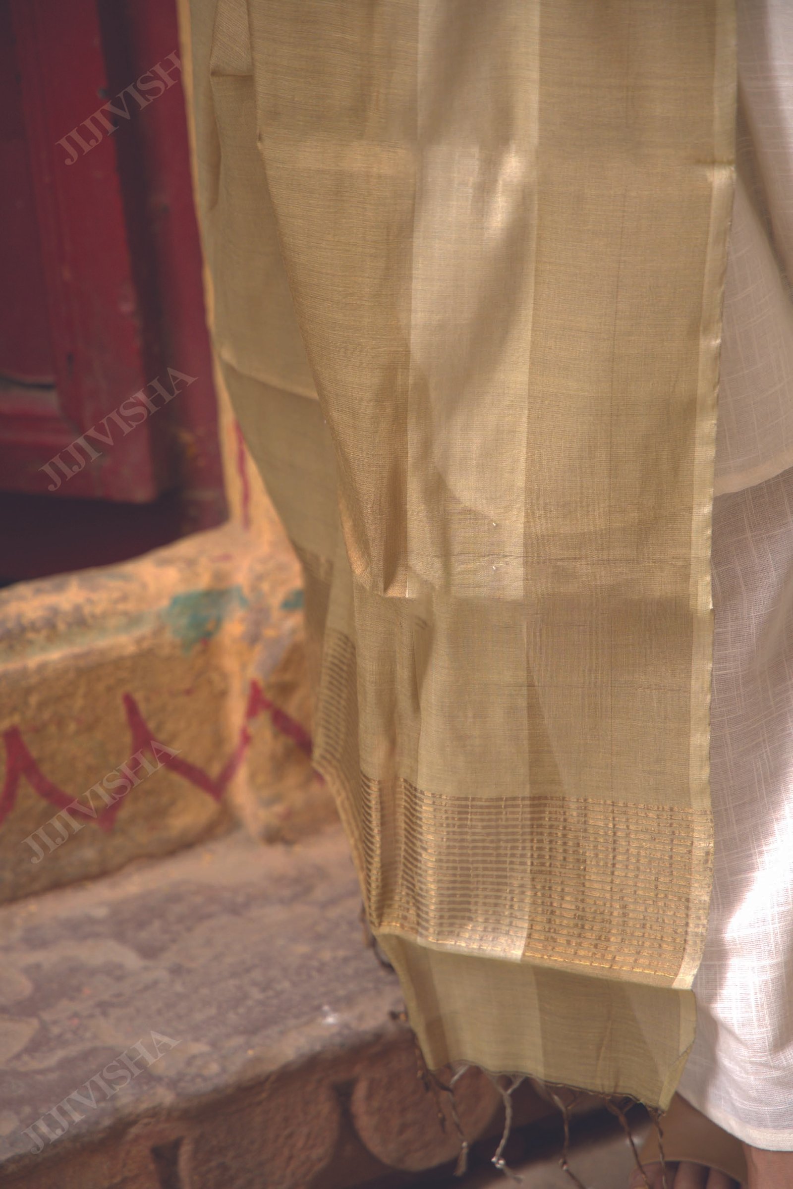 Buy Golden and Beige Handwoven Chanderi Silk Dupatta Online