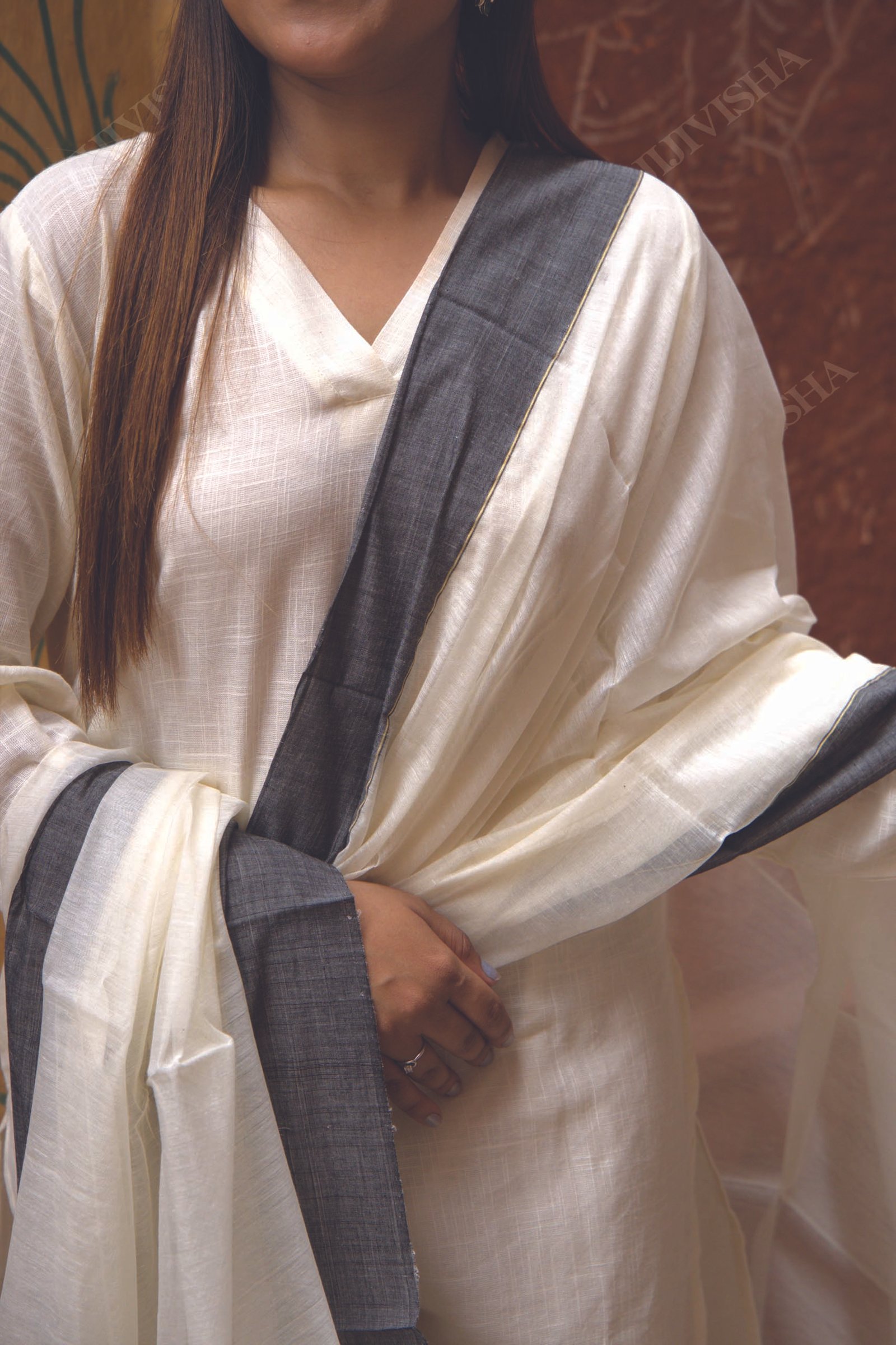 JVWAPSW046_6 Buy Off White Chanderi Silk Dupatta with Grey Border Online