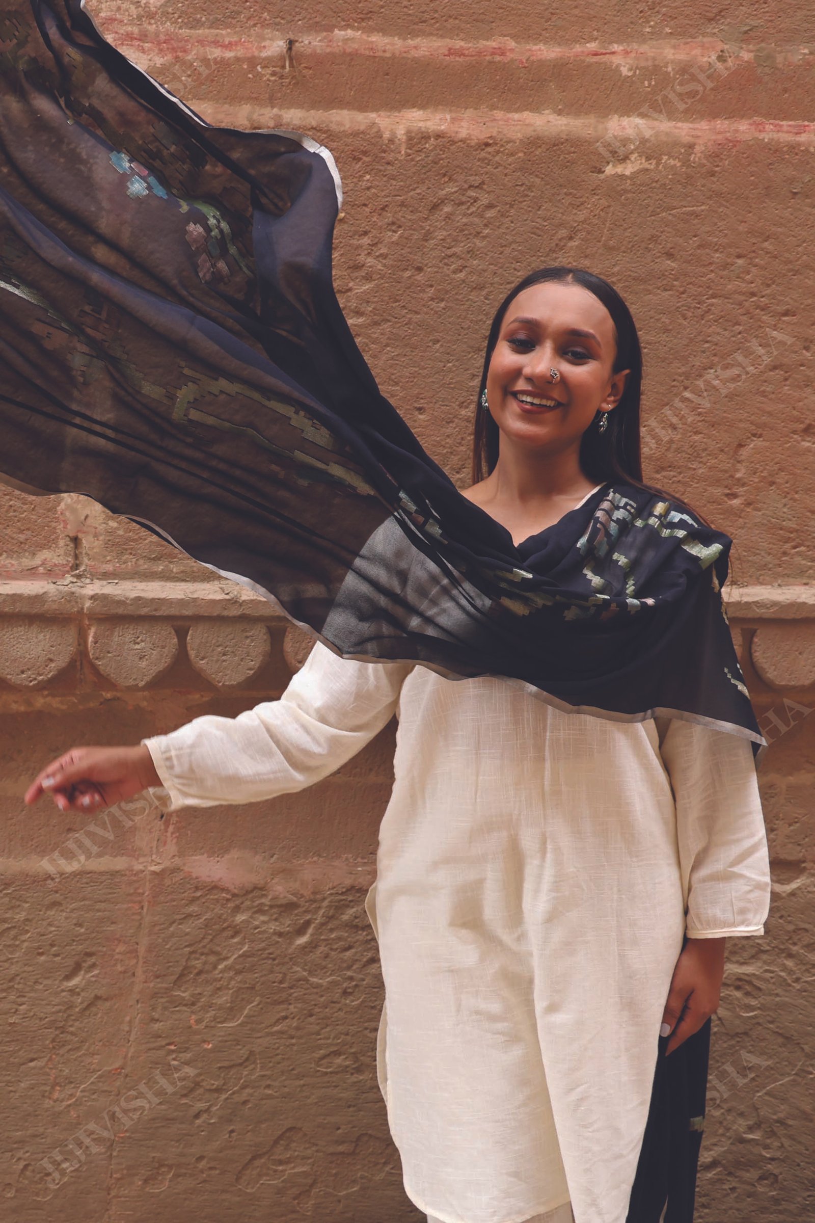 Buy Black Georgette Dupatta with Golden Border Online