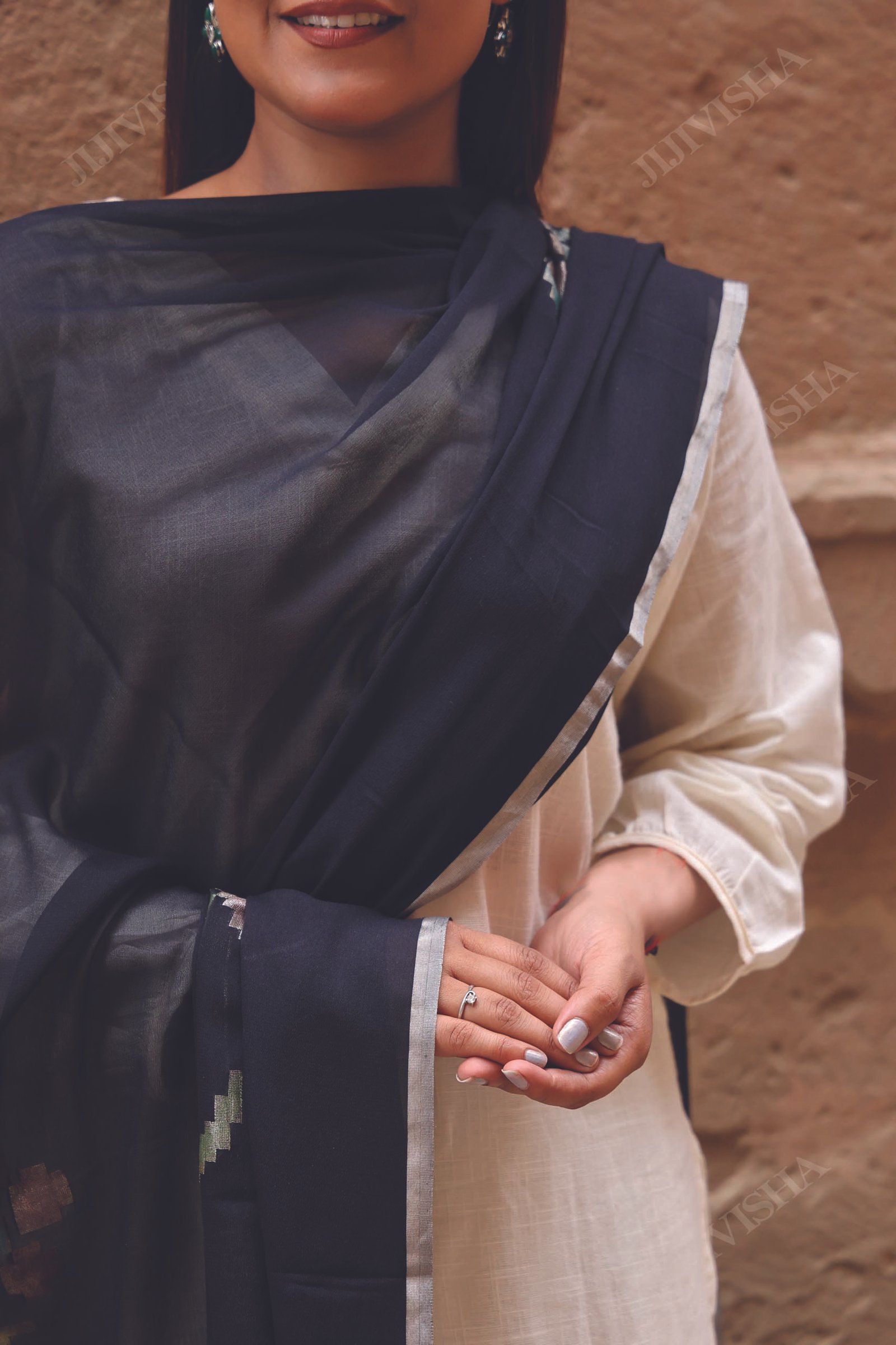 Buy Black Georgette Dupatta with Golden Border Online