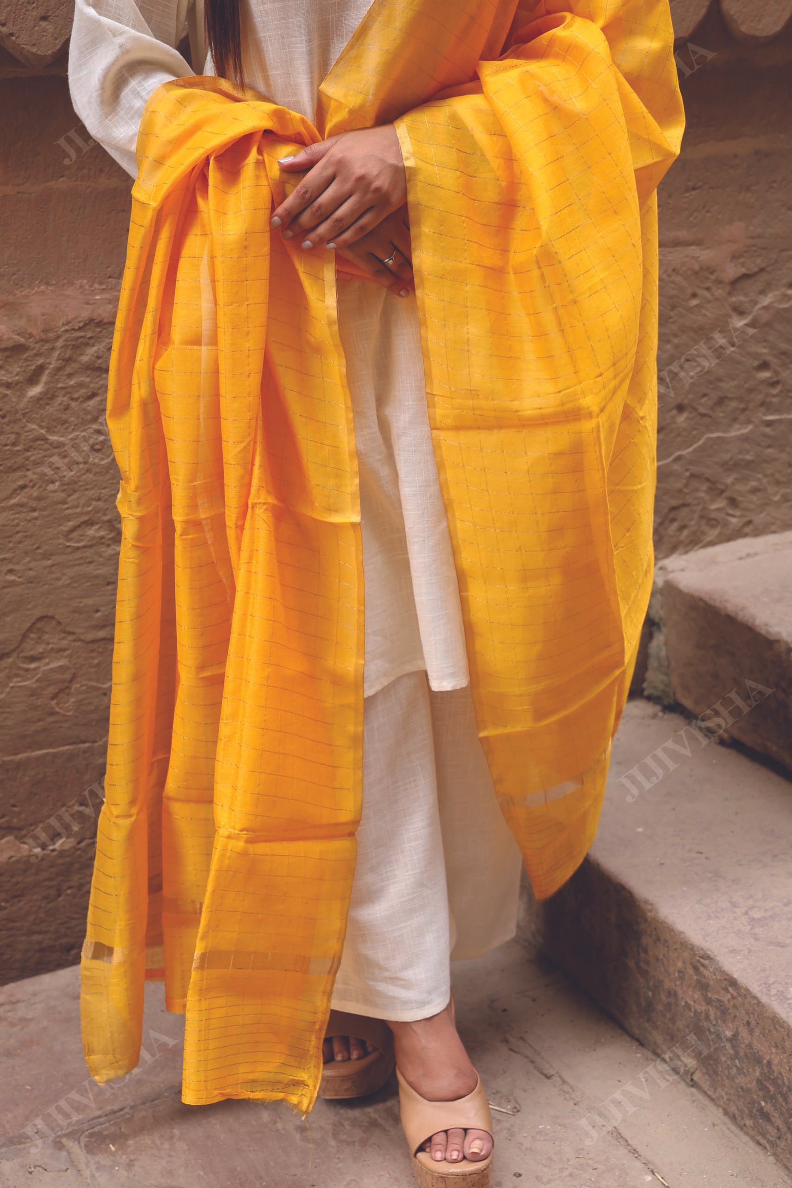 Buy Yellow Chanderi Silk Handwoven Dupatta Online