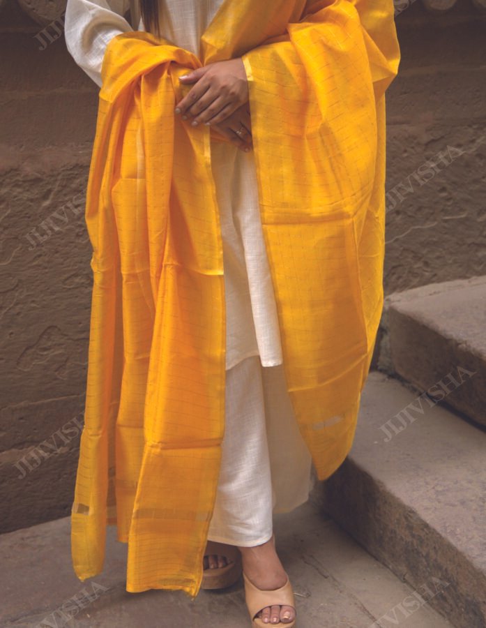 Buy Yellow Chanderi Silk Handwoven Dupatta Online