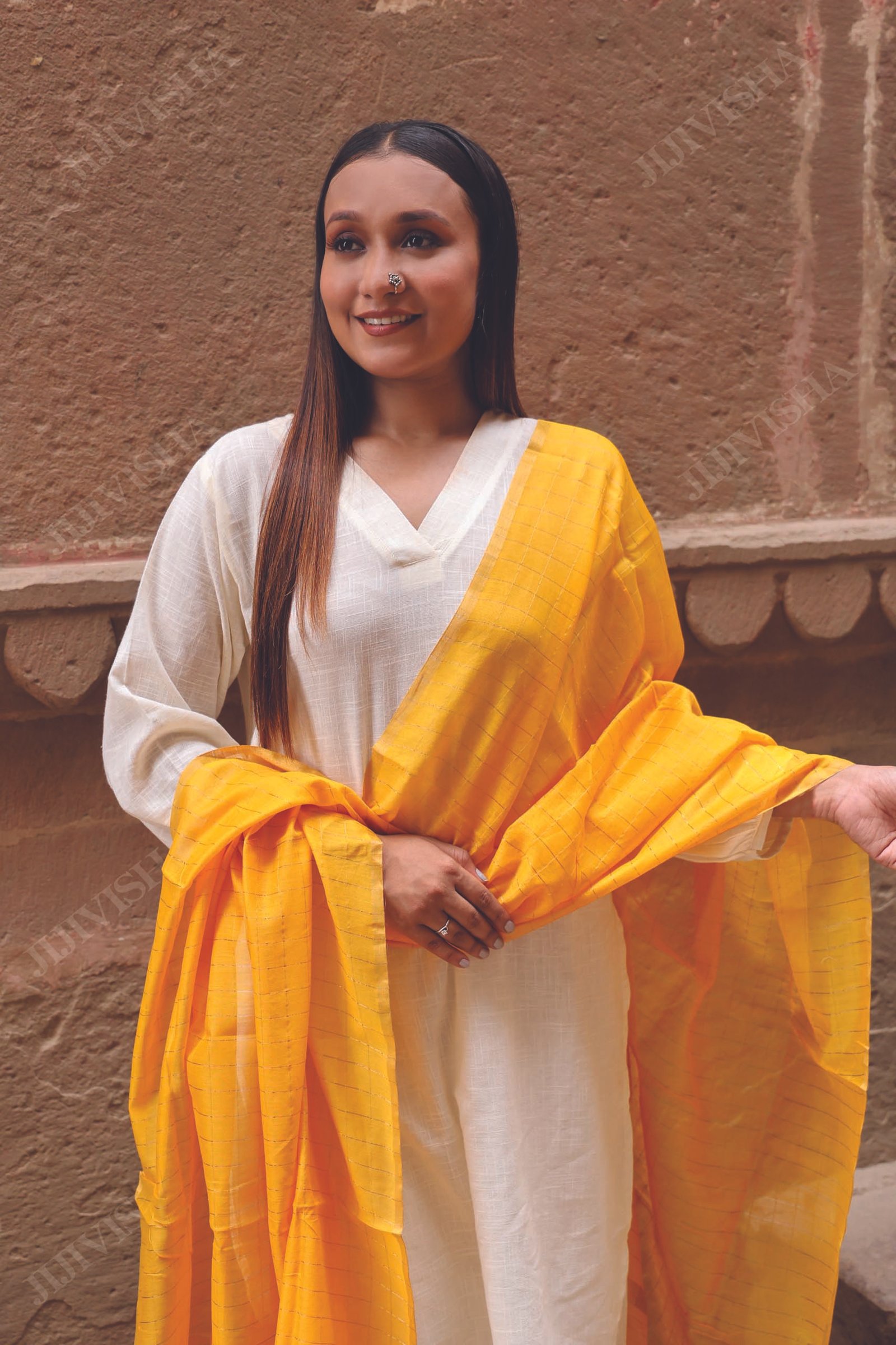 Buy Yellow Chanderi Silk Handwoven Dupatta Online