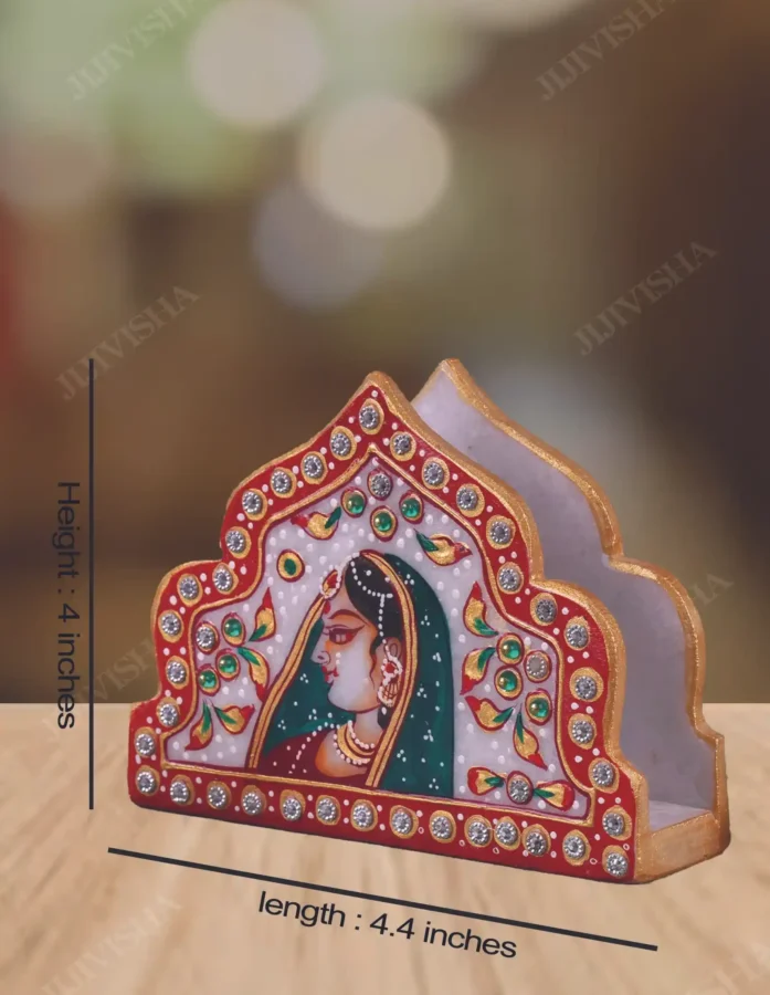 Marble Napkin Holder With Meenakari Work - Gallery Image