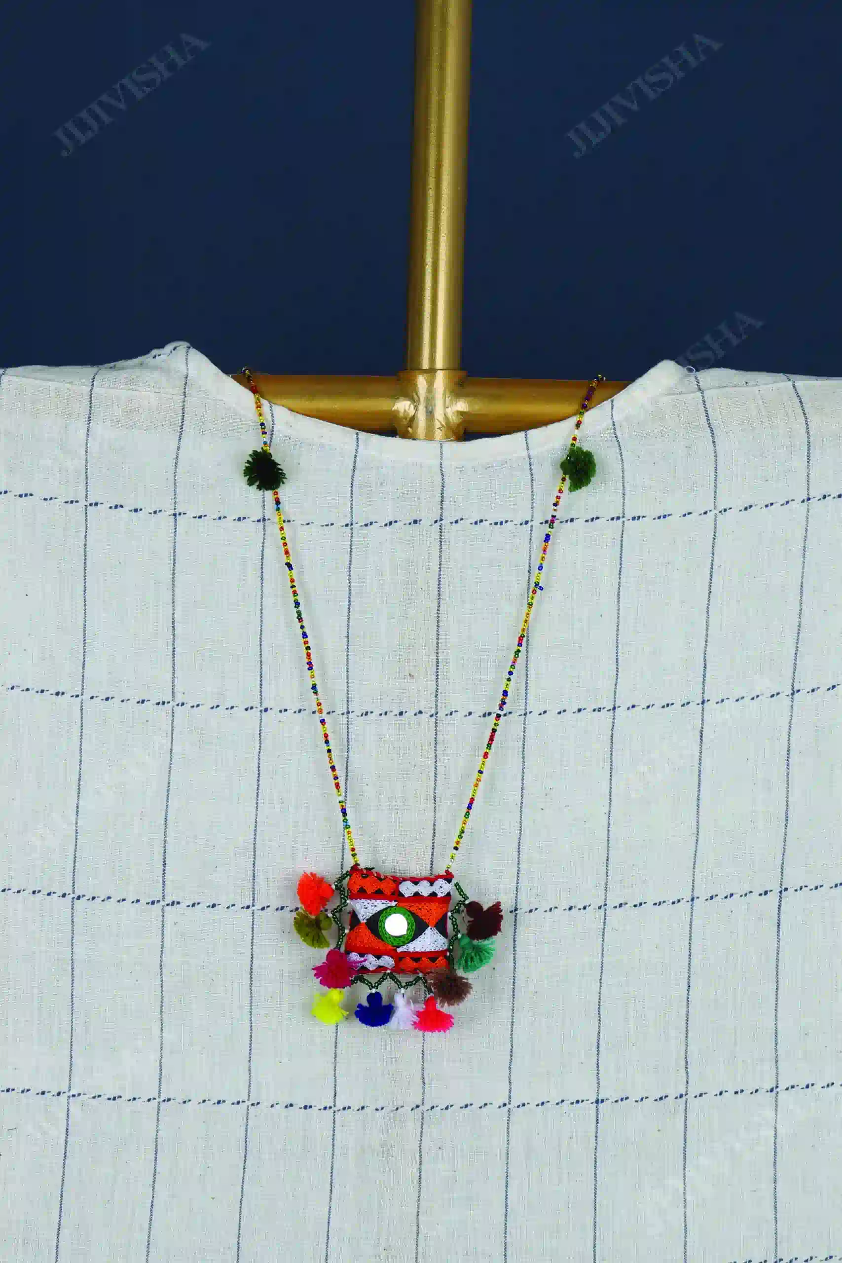 Buy Embroidered Beaded Tassel Necklace