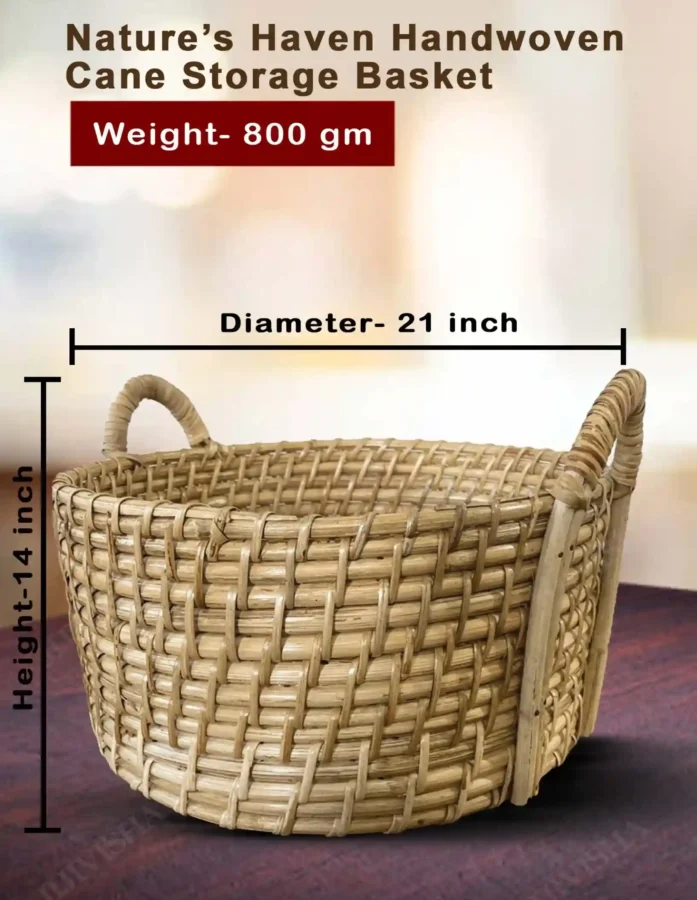 Nature's Haven Handwoven Cane Storage Basket
