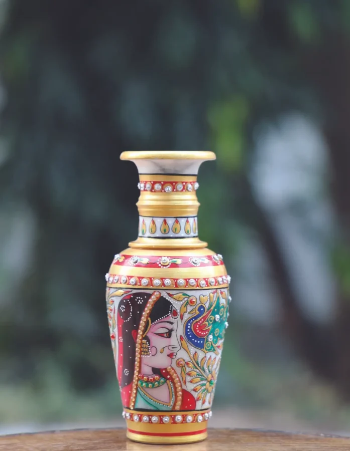 Mable Vase With Meenakari Work - Gallery Image
