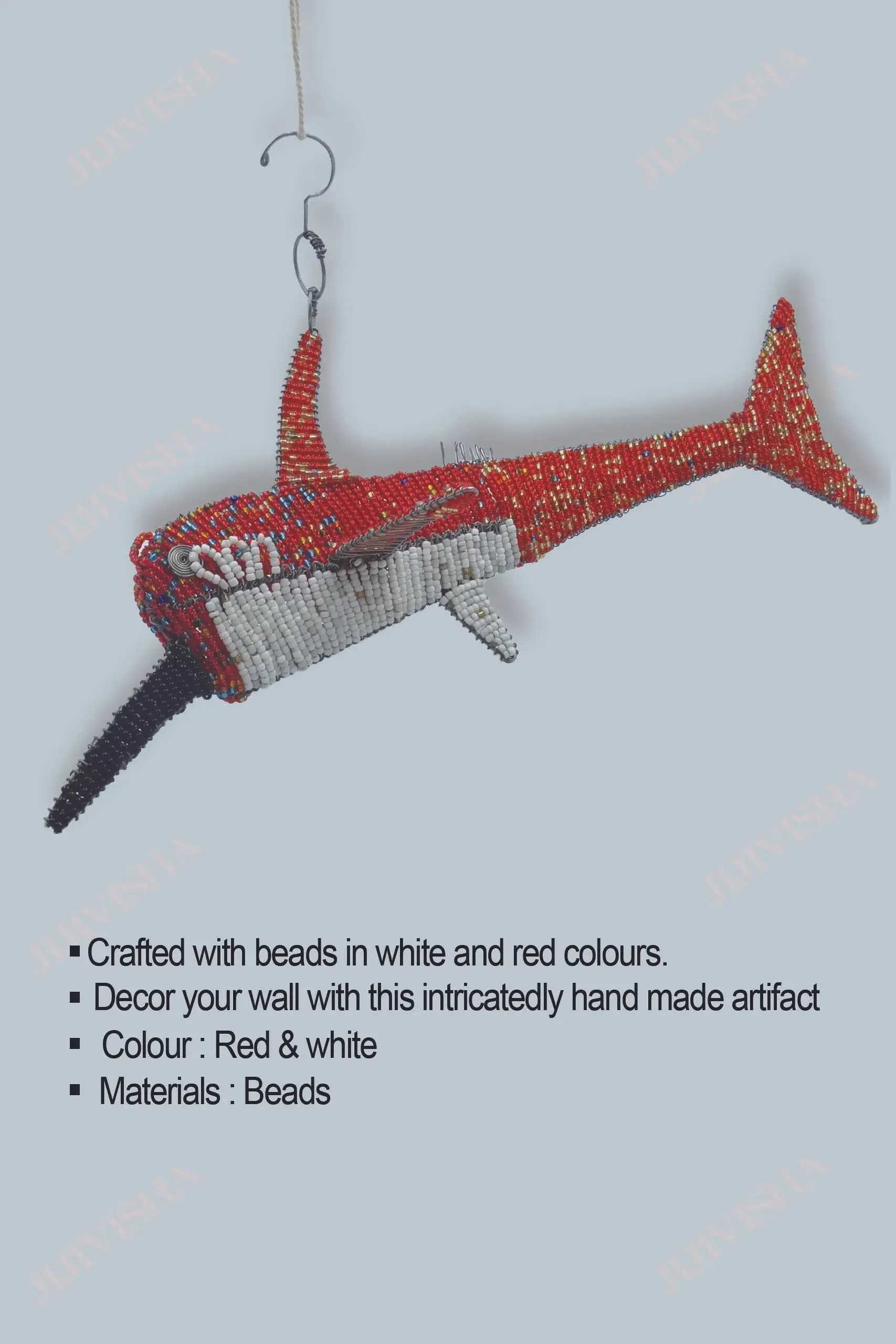 Buy Red & White Beaded Handmade Fish online