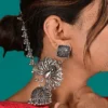 Buy Handcrafted German Silver Jhumkas with Dangling Hair Chain